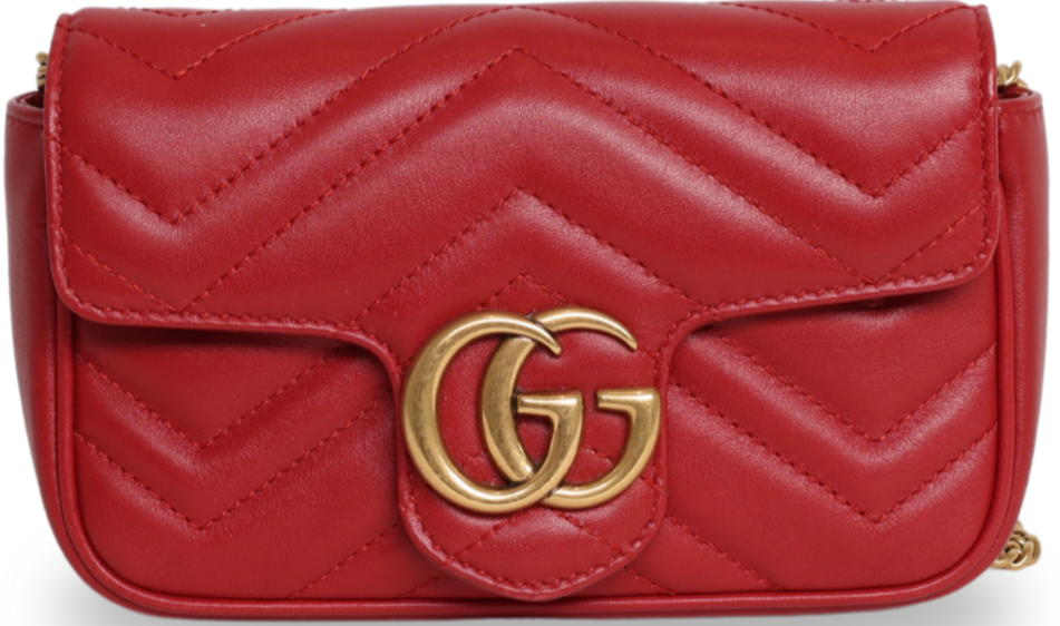 Gucci - Calfskin Matelasse GG Marmont 2.0 Coin Purse On A Chain Hibiscus Red