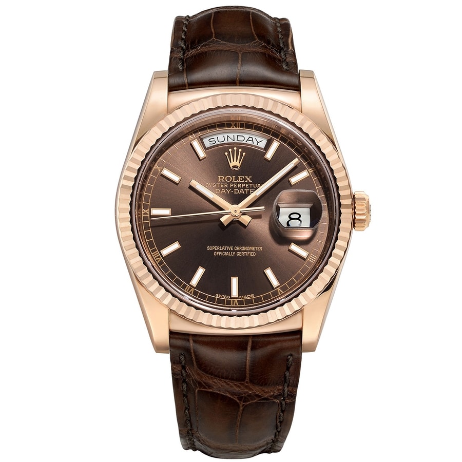 Rolex Day-Date 118135 Rose Gold with Brown Leather Watch