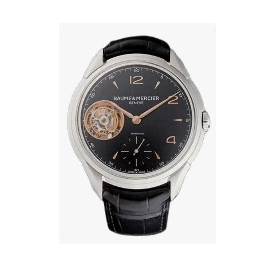 Baume and Mercier Clifton Tourbillon 10455 Stainless Steel With Black Leather Watch Black Dial 2024