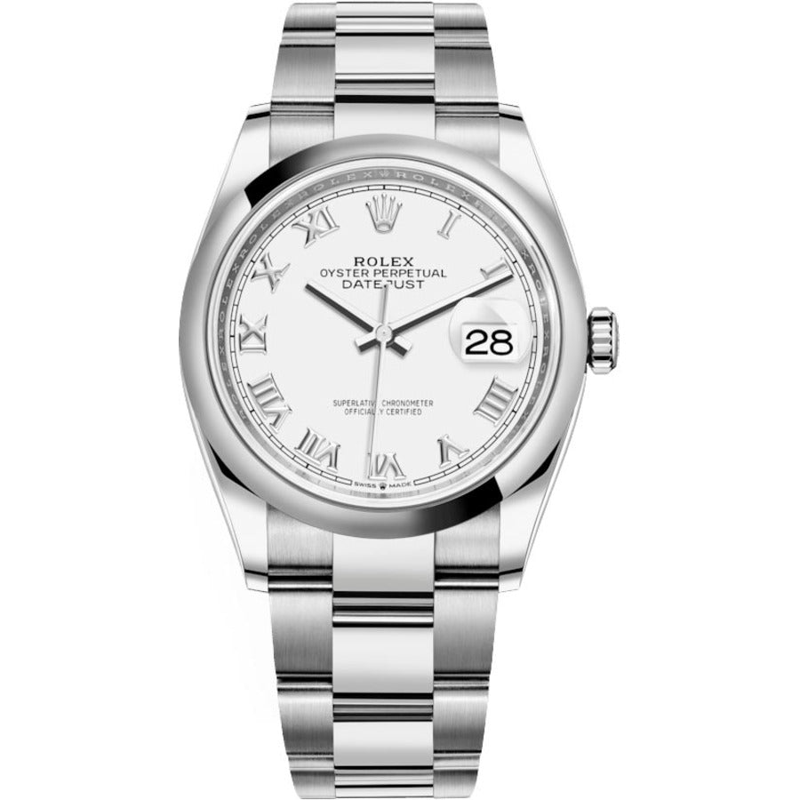 Rolex Datejust 36mm 126200-0008 Oyster Stainless Steel Watch White Roman Dial 2024