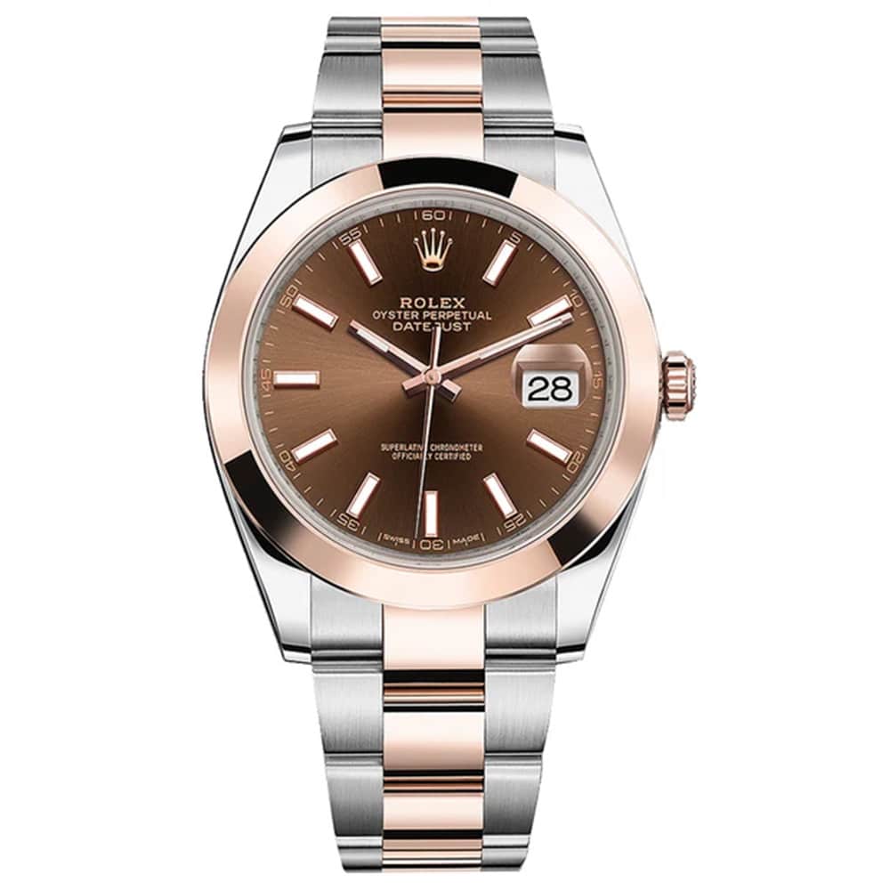 Rolex Datejust 41mm 126301 Stainless Steel & Rose Gold Oyster Watch Chocolate Brown Index Dial Factory Stickers