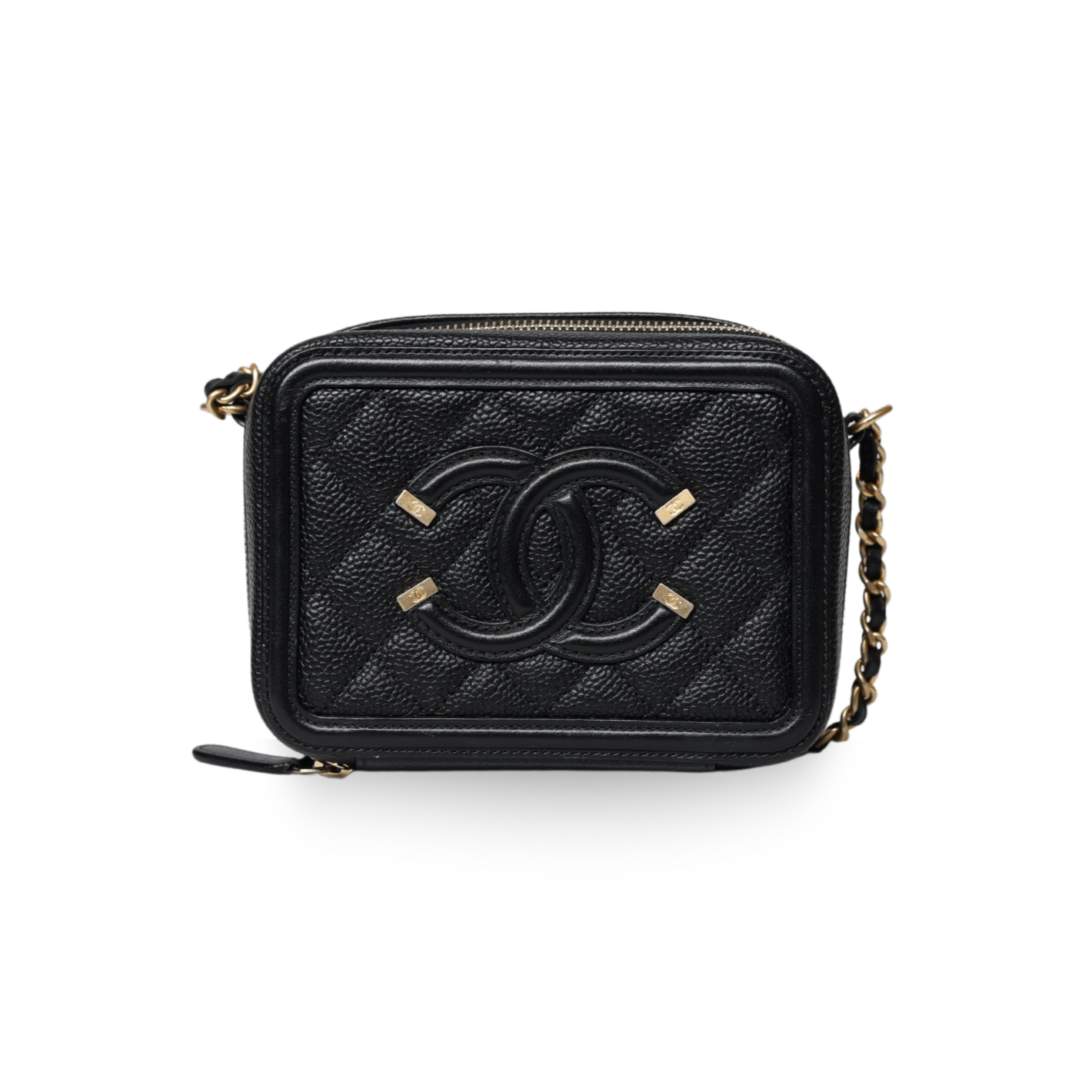 Chanel - Filigree Vanity Case Black Quilted Caviar Small (Pre-Owned)