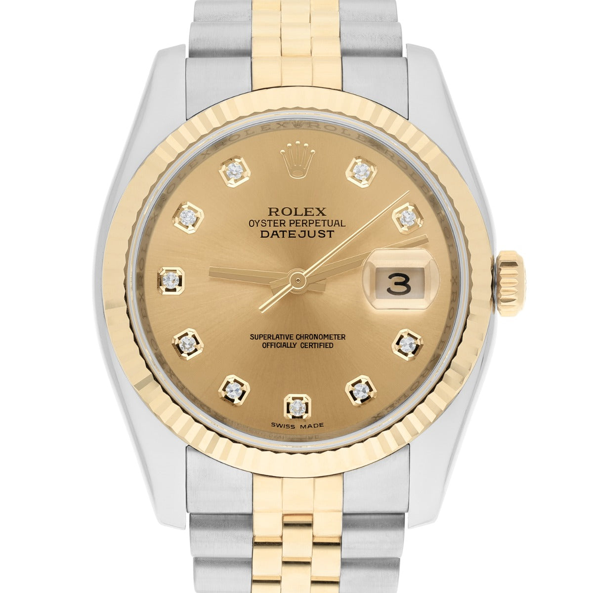Rolex Datejust 36 Gold & Steel 116233 Champagne Diamond Dial Jubilee Watch B/P