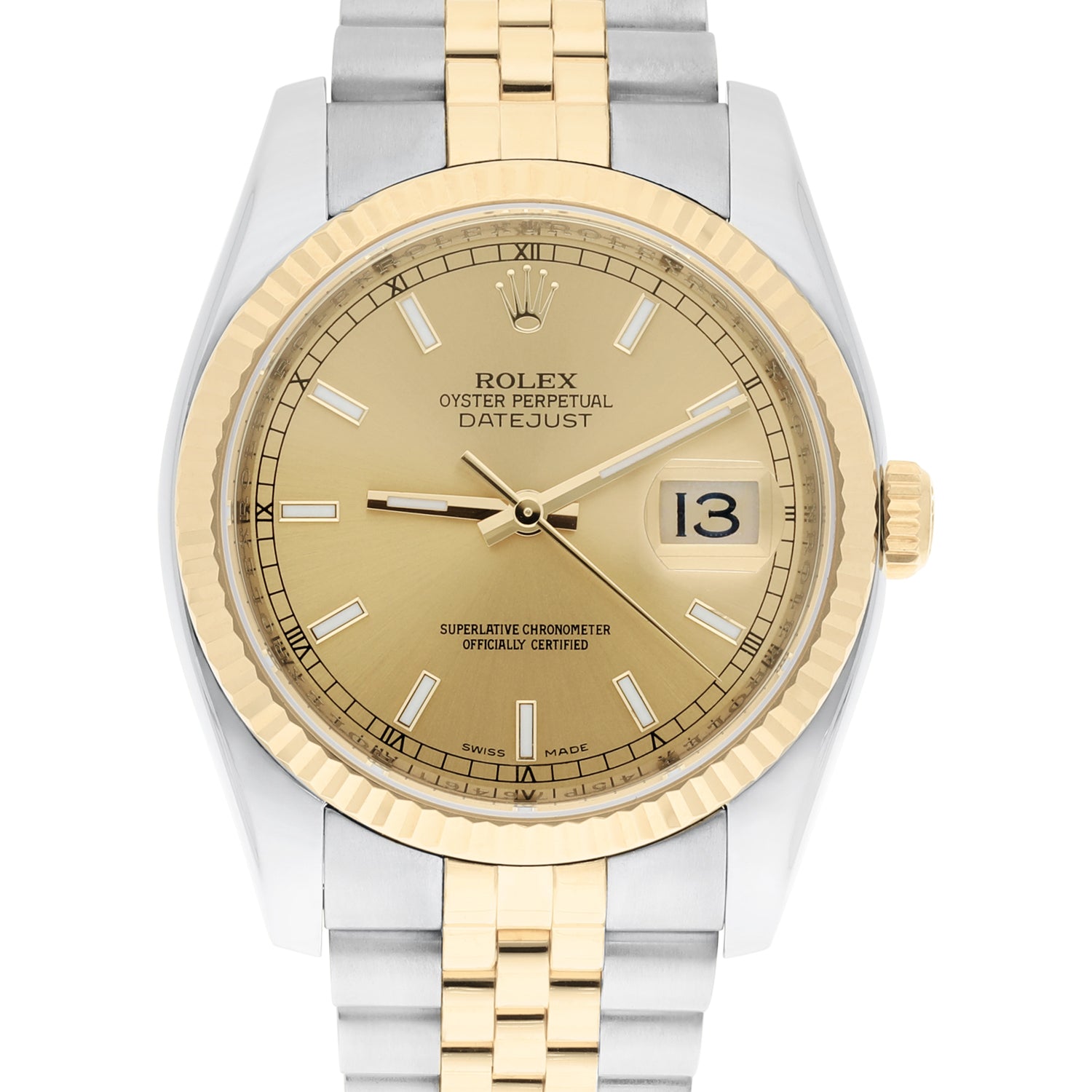 Rolex Datejust 36 Gold and Steel 116233 Watch Champagne Index Dial Jubilee Watch