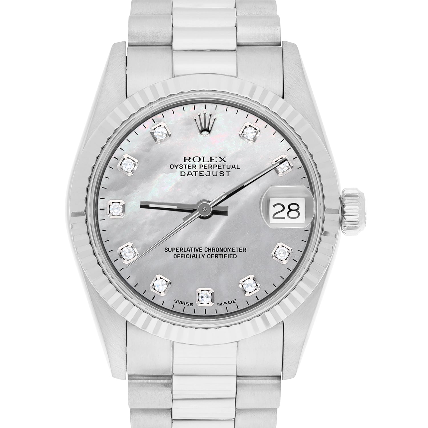 Rolex Datejust 31 White Gold Grey Mother of Pearl Dial Ladies Watch Presidential 68279