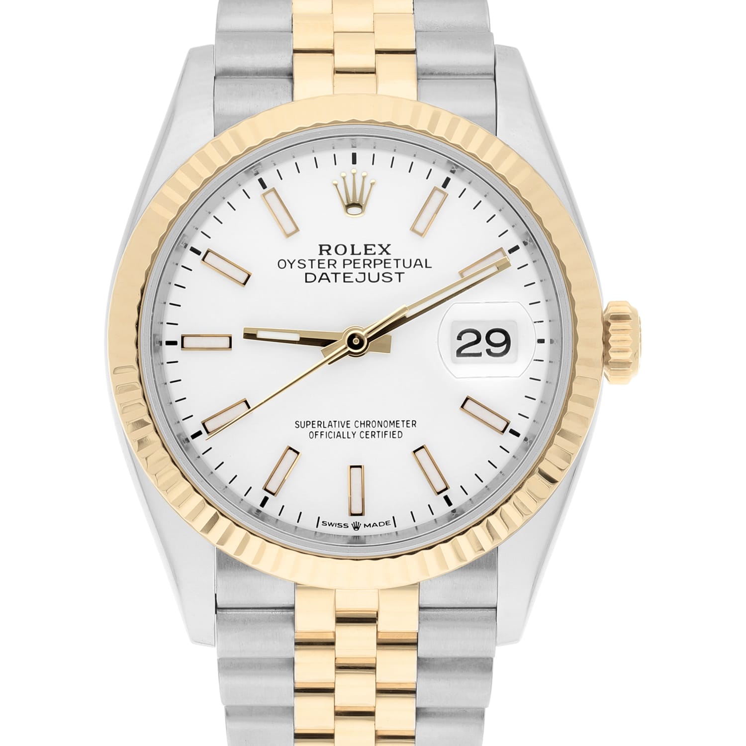 Rolex Datejust 36 18K Yellow Gold & Stainless Steel 126233 White Index Dial