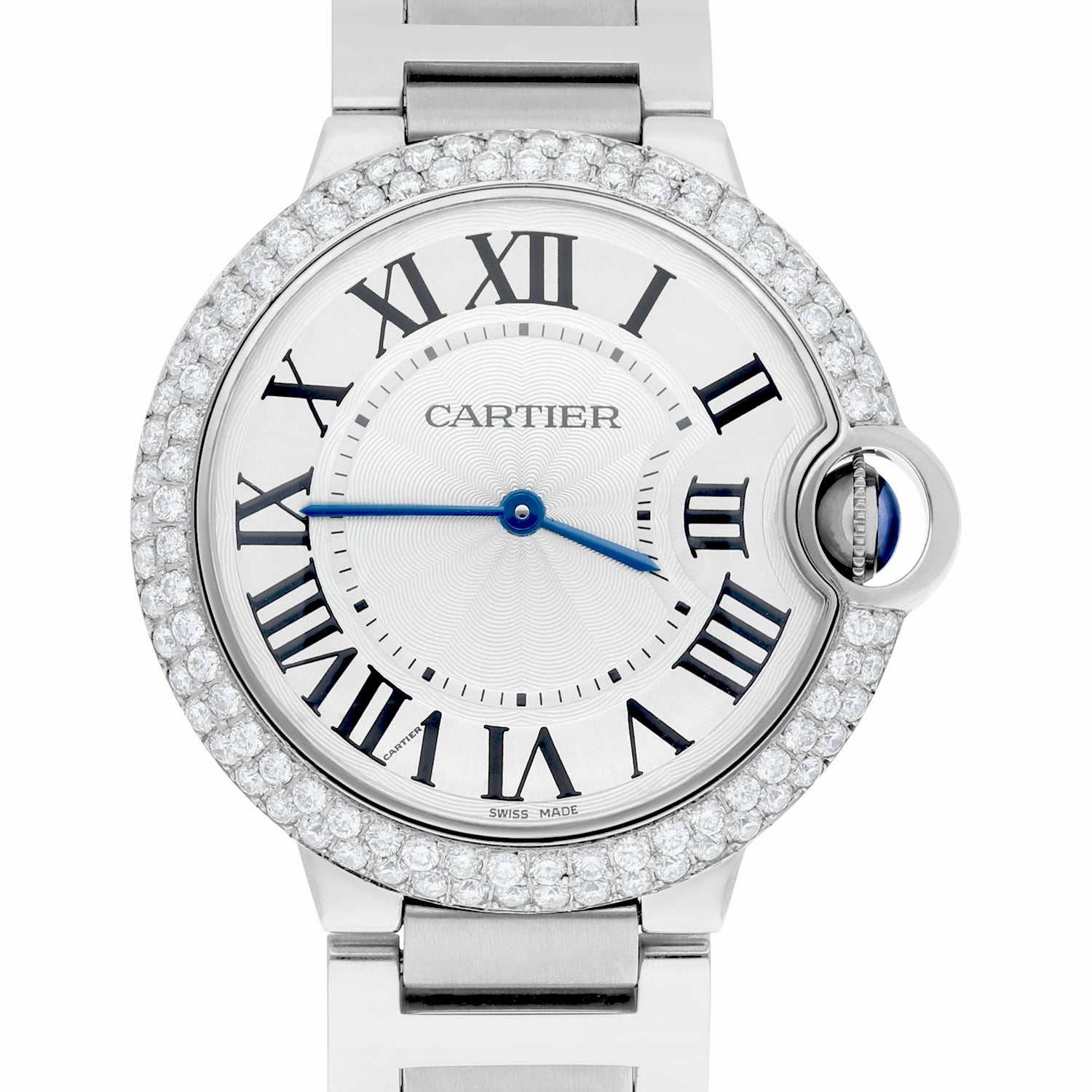 Cartier Ballon Bleu 36mm W69011Z4 36mm Unisex Watch Custom Diamond Bezel