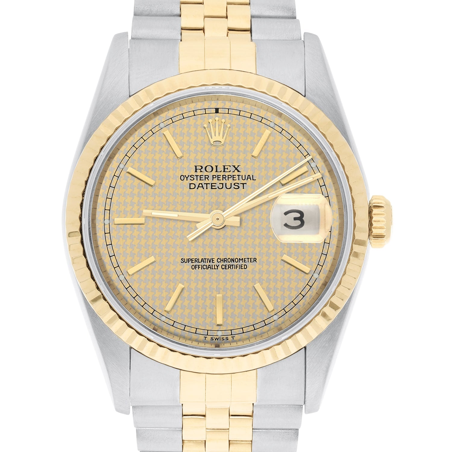 Rolex Datejust 36mm Two Tone Champagne Houndstooth Dial Jubilee 16233 Circa 1994