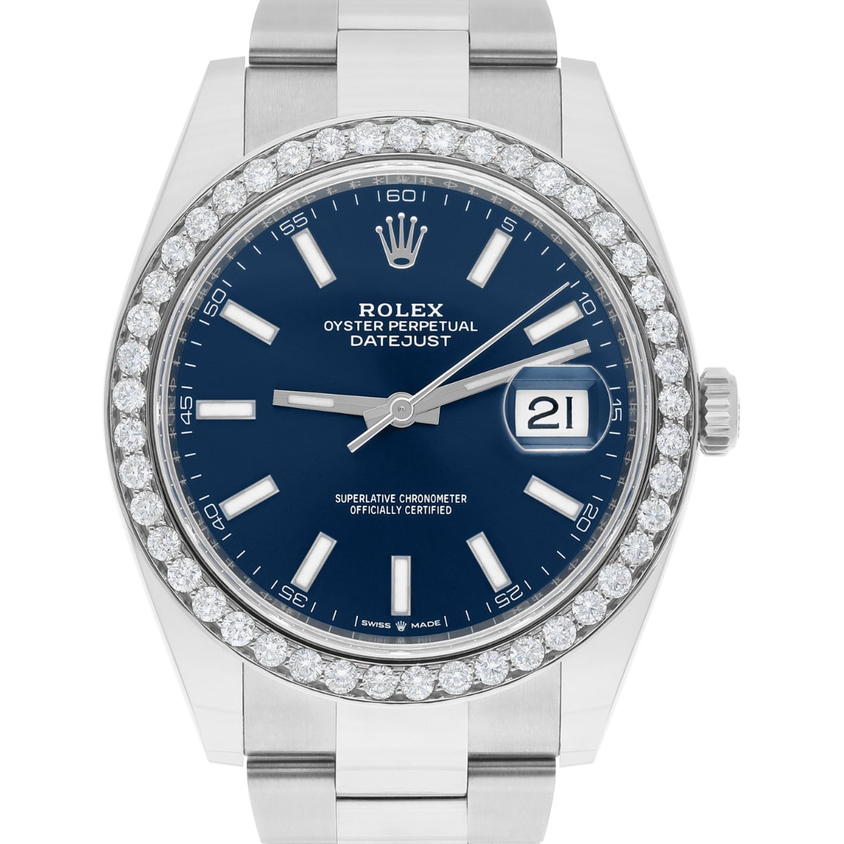 Rolex Datejust 126334 Stainless Steel Oyster 41mm Blue Index Dial Diamond Bezel
