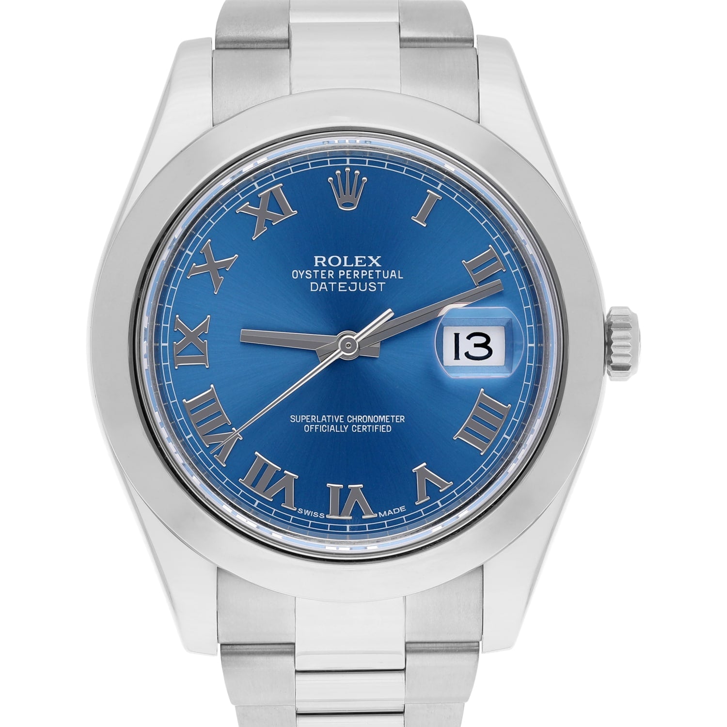 Rolex Datejust II Steel Blue Roman Dial Oyster Bracelet Mens 41mm Watch 116300