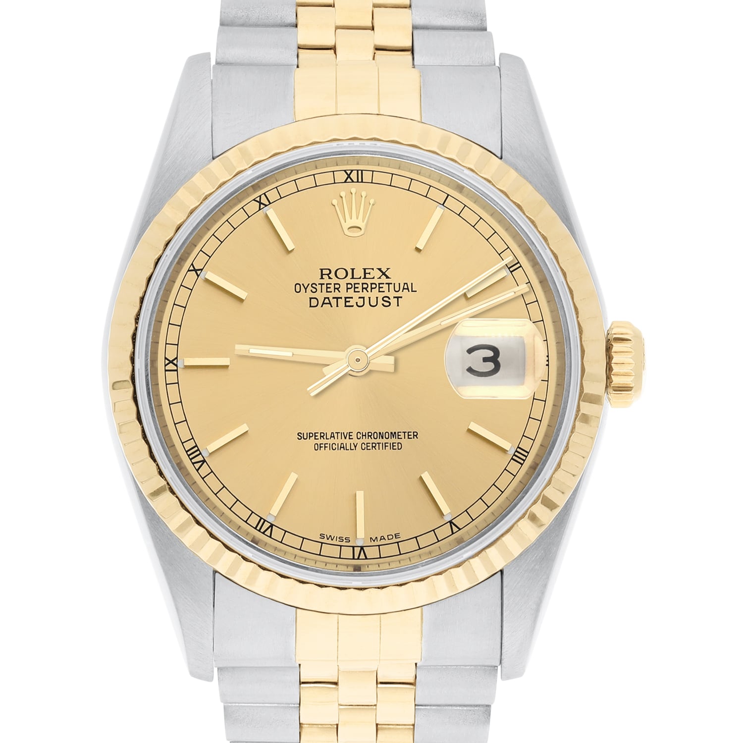 Rolex Datejust 36mm Two Tone Champagne Dial Jubilee 16233 Circa 1995