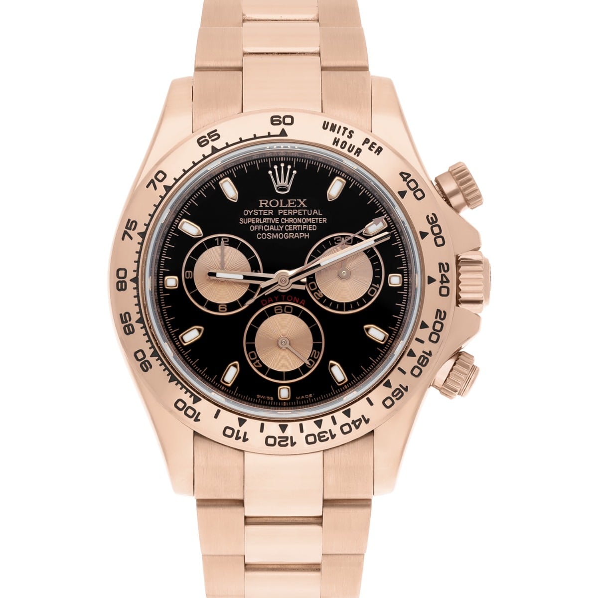 Rolex Cosmograph Daytona 116505 Black Dial Pink Subdials 18K Rose Gold Complete