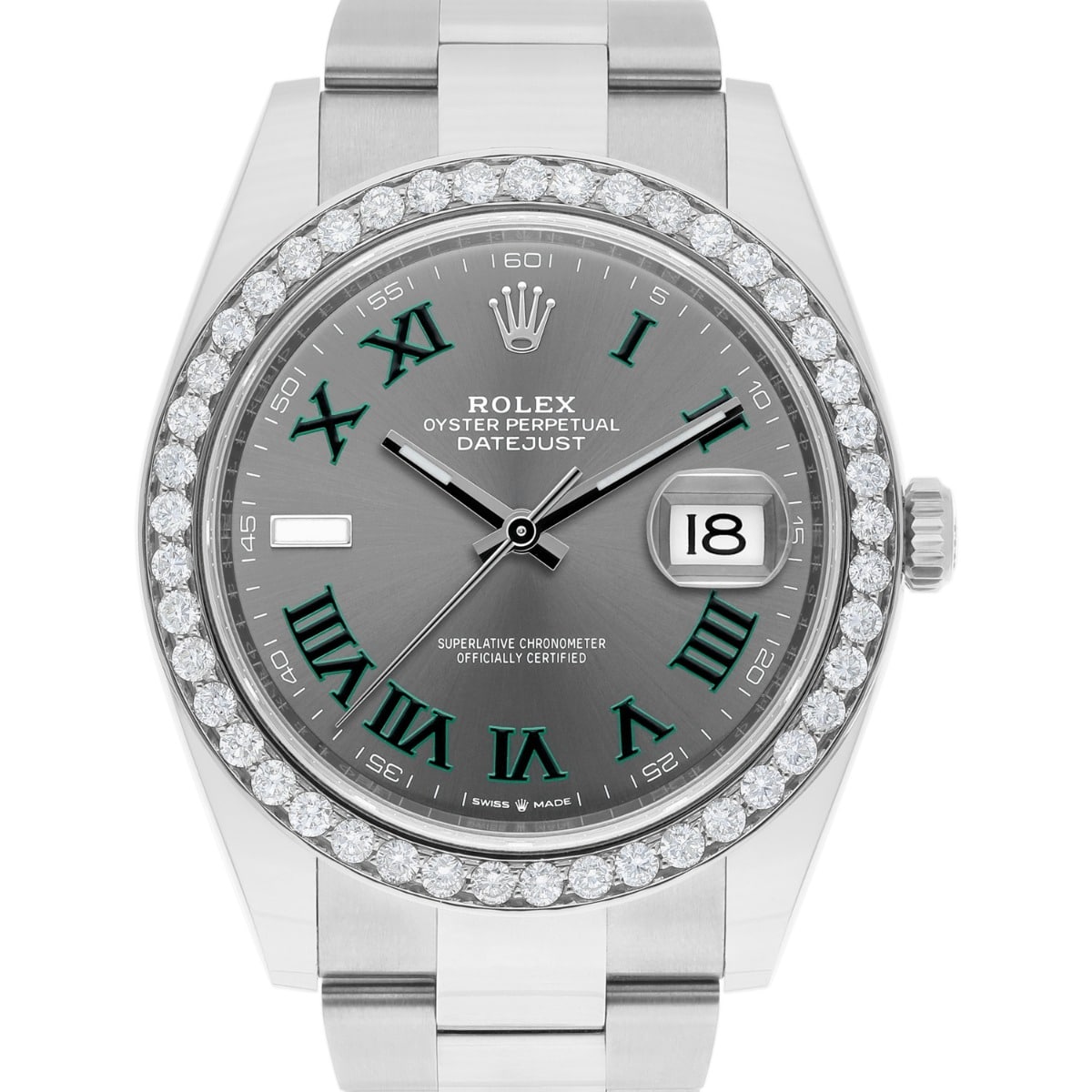 Rolex Datejust 126334 Stainless Steel 41mm Gray Wimbledon Dial Diamond Bezel
