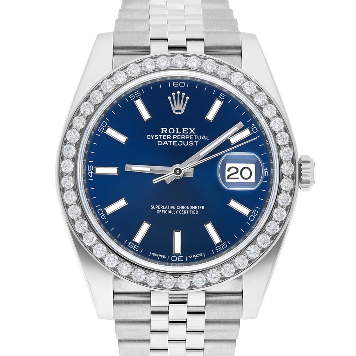 Rolex Datejust 41 Steel Watch Blue Index Dial Diamonds Mens Jubilee Band 126300