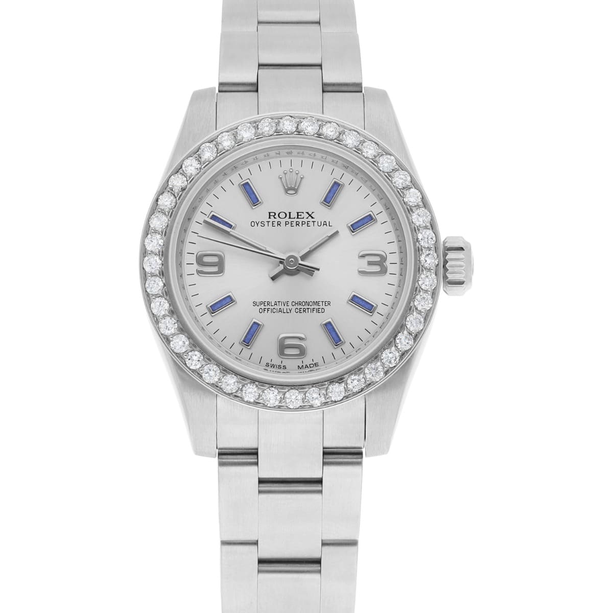 Rolex 26mm OP Silver Dial Stainless Steel Ladies Watch 176200 Diamond Accent
