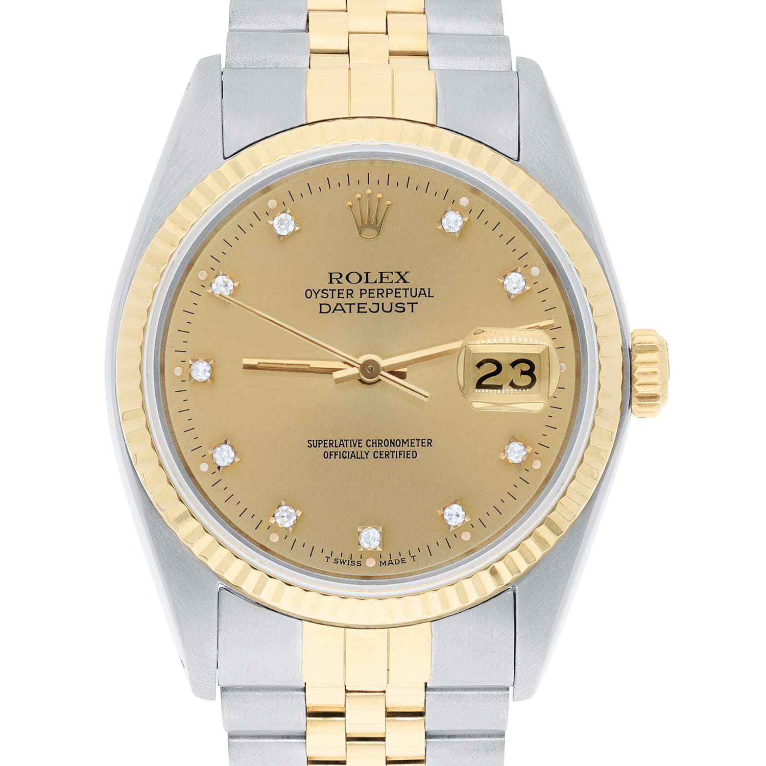 Rolex Datejust 36mm Two Tone Champagne Diamond Dial Jubilee 16013 Circa 1987