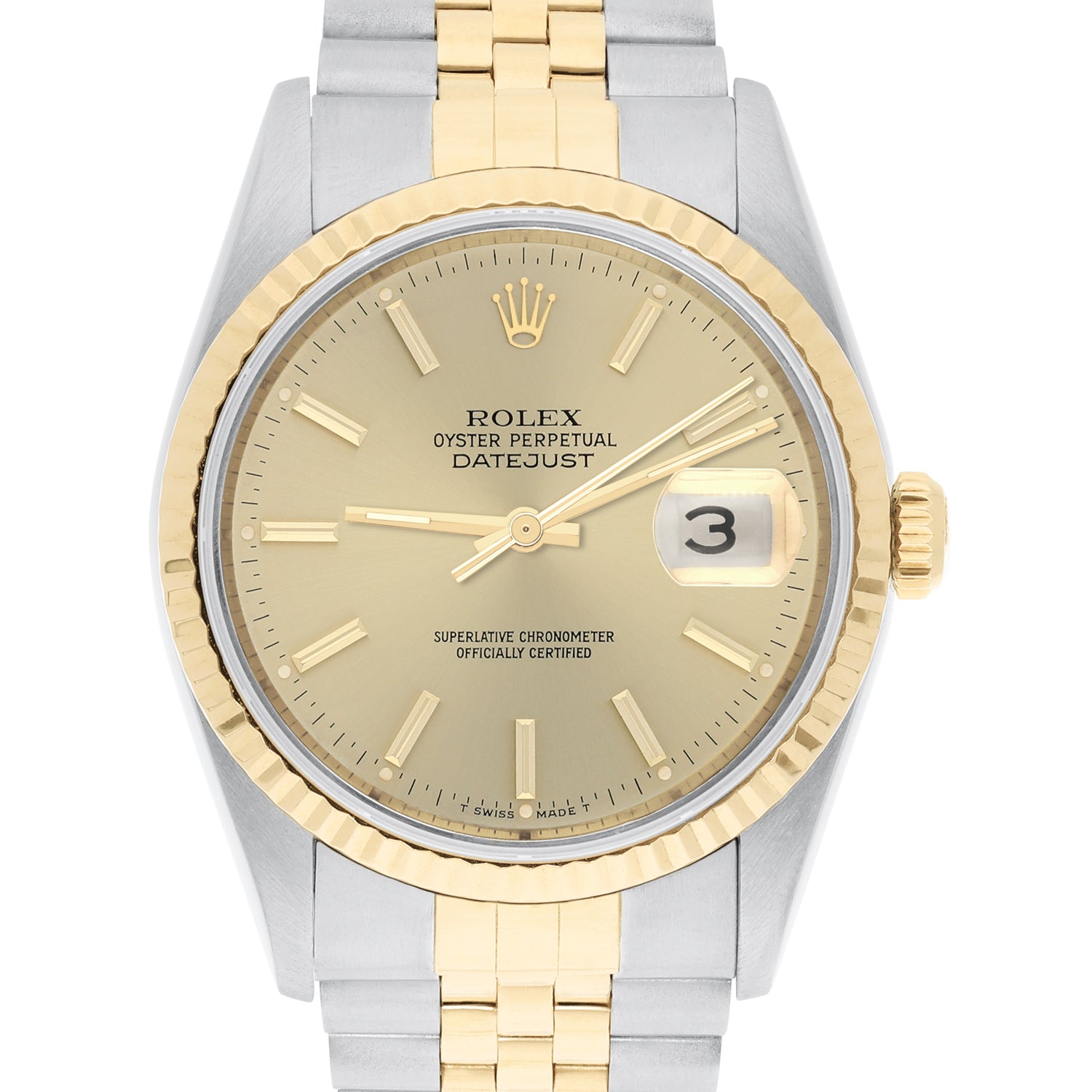 Rolex Datejust 36mm Two Tone Champagne Index Dial Jubilee 16233 Circa 1995