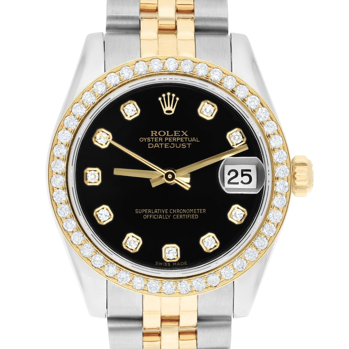 Rolex Datejust 31 mm Black Two Tone Ladies Watch Diamond Dial/Bezel Jubilee Band