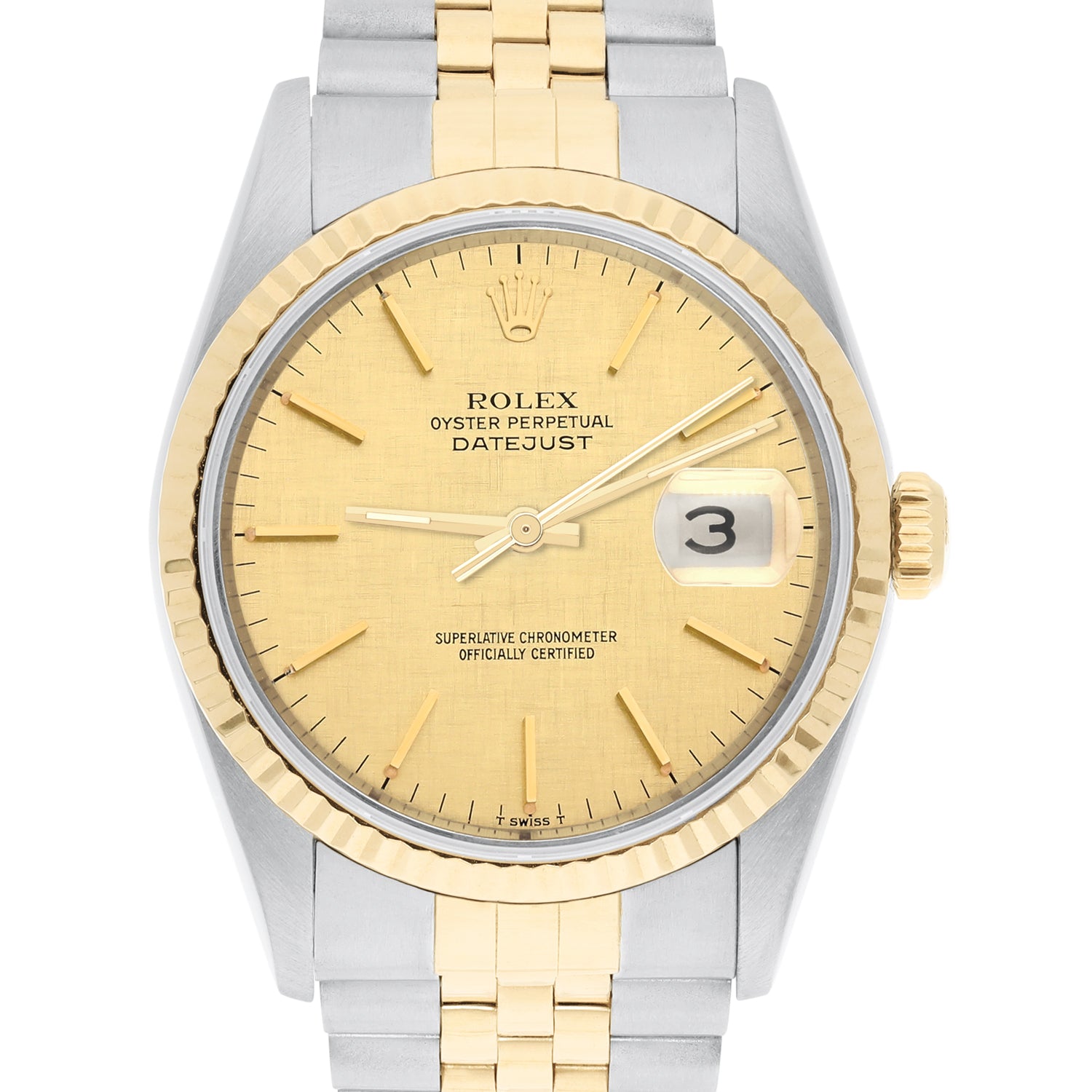 Rolex Datejust 36mm Two Tone Champagne Linen Dial Jubilee 16233 Circa 1997