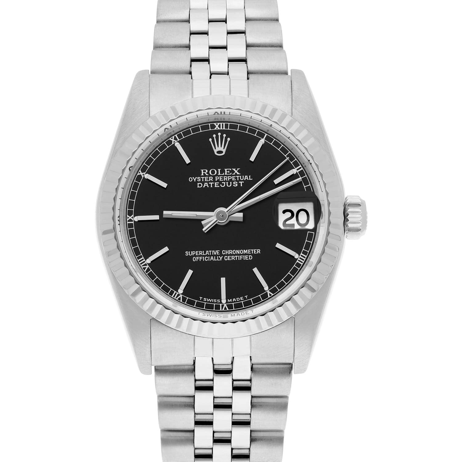 Rolex Datejust 31mm 68274 Black Index Dial Stainless Steel Watch W/G Bezel Circa 1986