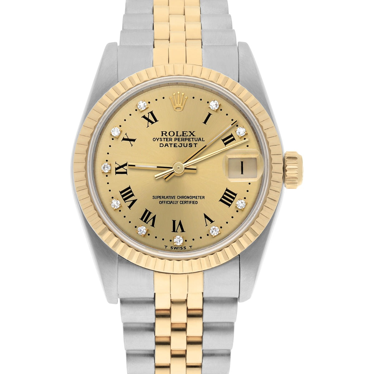 Rolex Datejust 31 Cream Dial Two Tone Diamond & Emerald Wrist Watch 68273