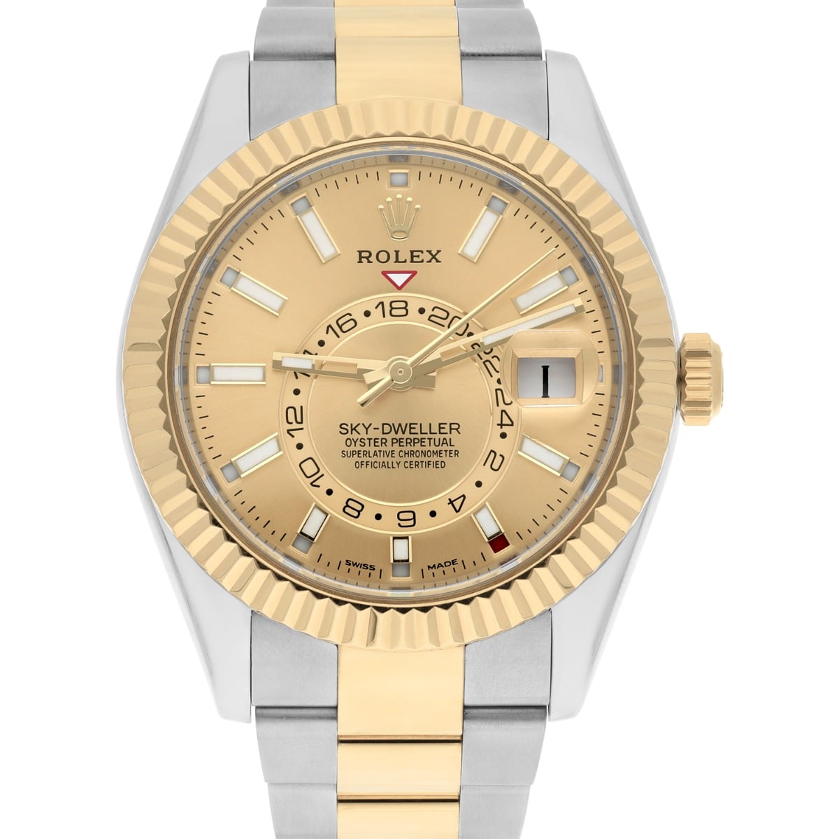 Rolex Sky-Dweller Champagne 326933 Stainless Steel and Yellow Gold Watch B/P