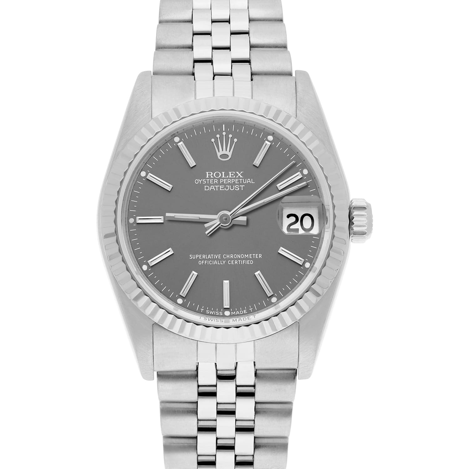 Rolex Datejust 31mm 68274 Grey Dial Stainless Steel Ladies Watch W/G Bezel Circa 1984