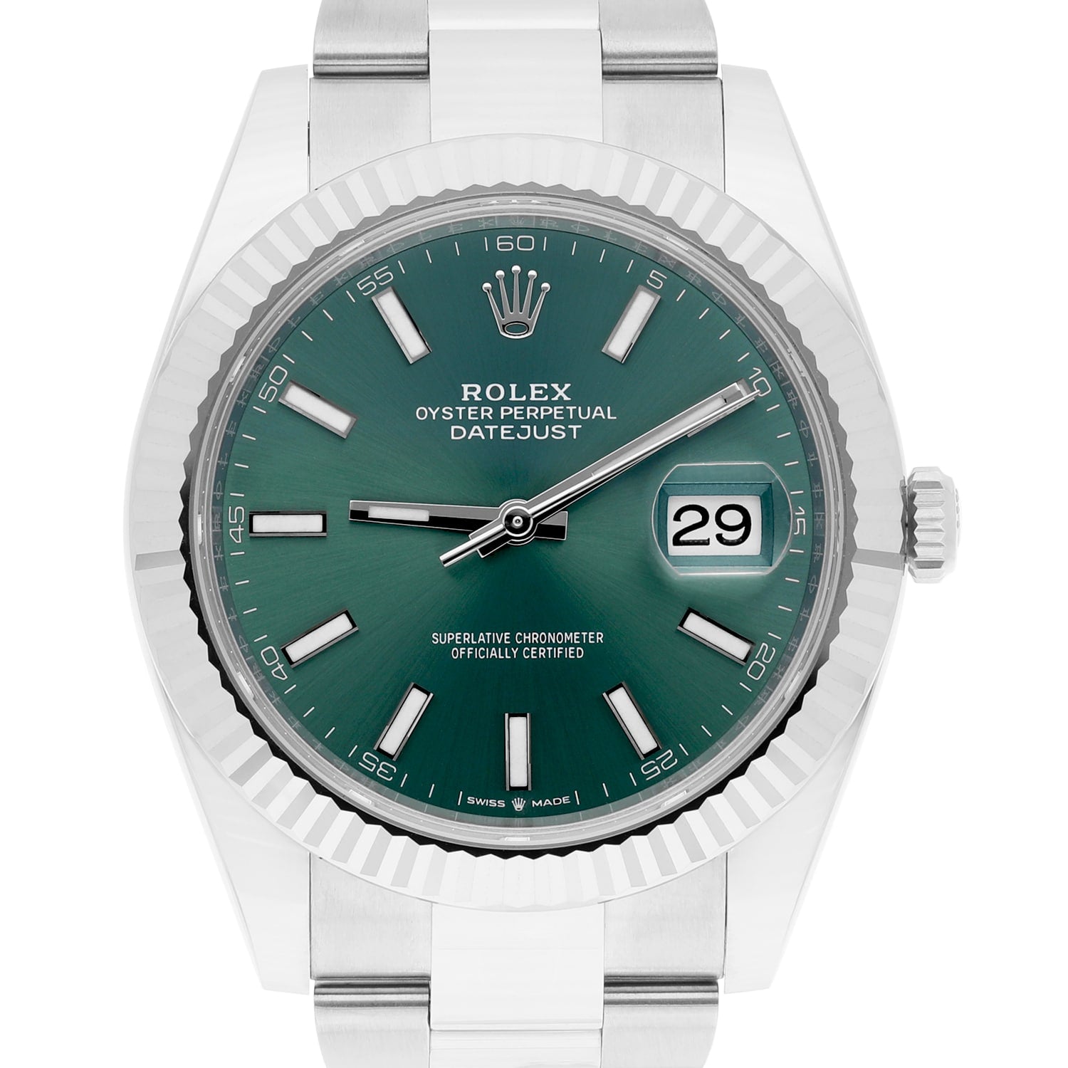 Rolex Datejust 41mm Jubilee 126334 Stainless Steel Watch Mint Green Dial 2023