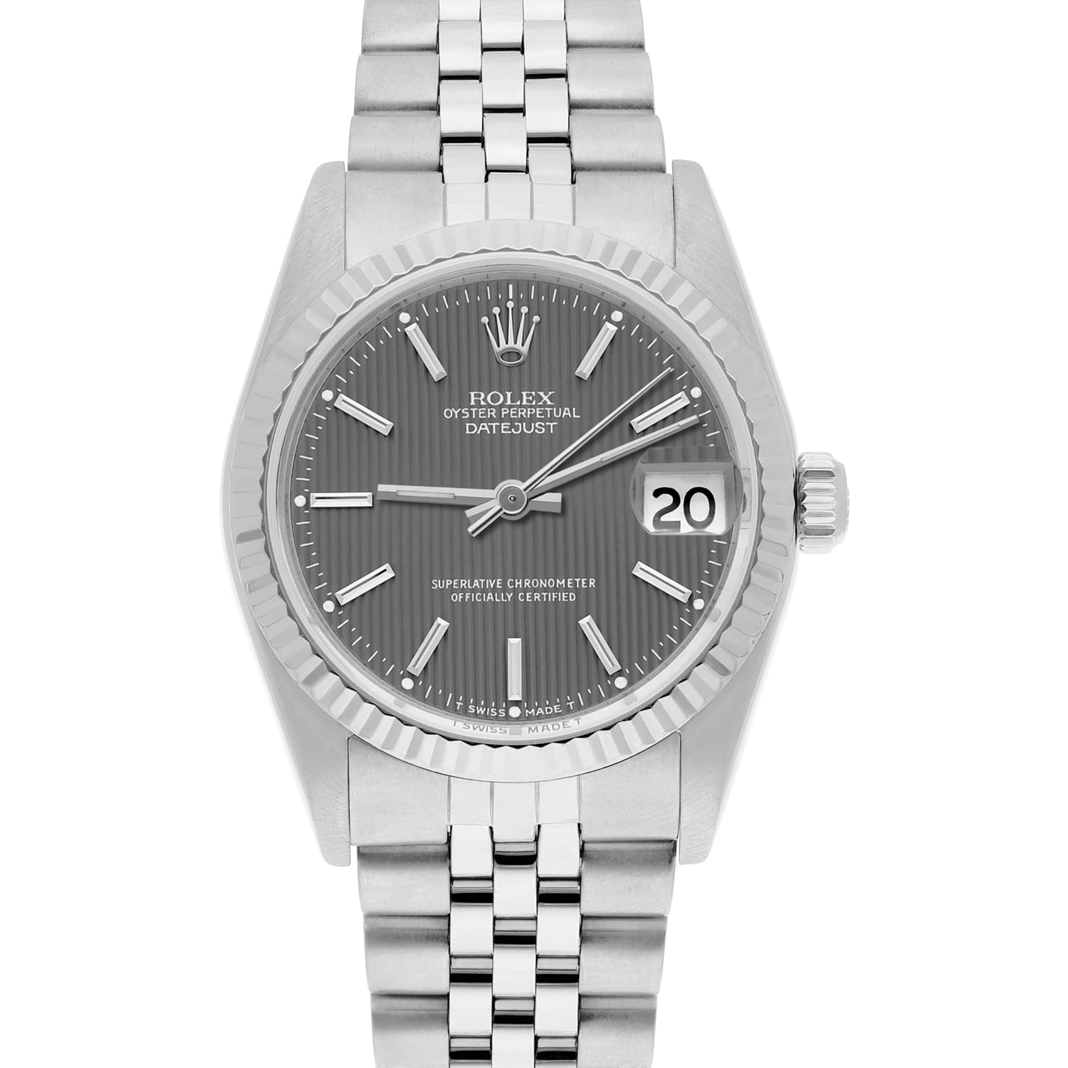 Rolex Datejust 31mm 68274 Grey Tapestry Dial Steel Watch W/G Bezel Circa Ladies - 1990