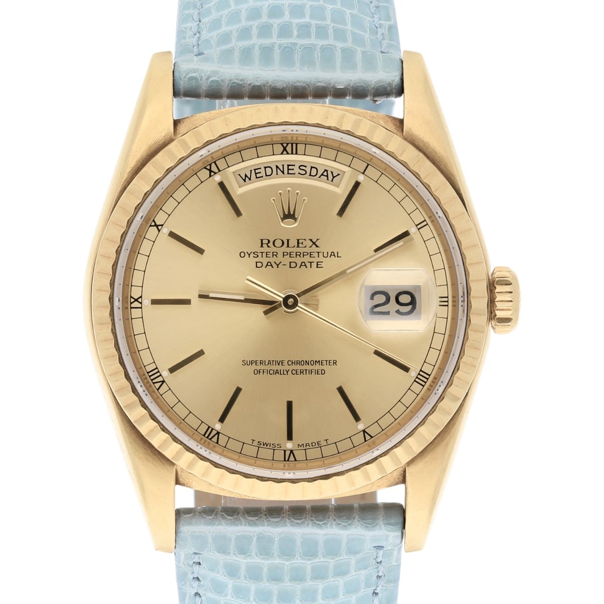Rolex Day-Date 18238 36mm 18K Yellow Gold Watch Fluted Bezel Champagne Dial