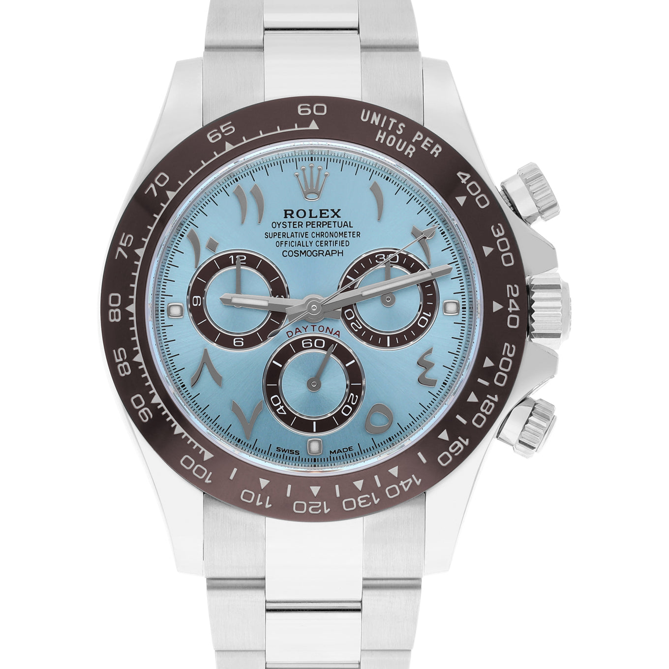 Rolex Daytona Glacier Ice Blue Dial with Arabic Script 40mm Platinum Watch 116506 Unworn