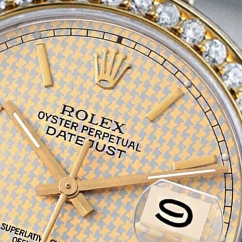 Rolex Datejust 31 Houndstooth Dial Two Tone Ladies Watch Diamond Bezel 68273