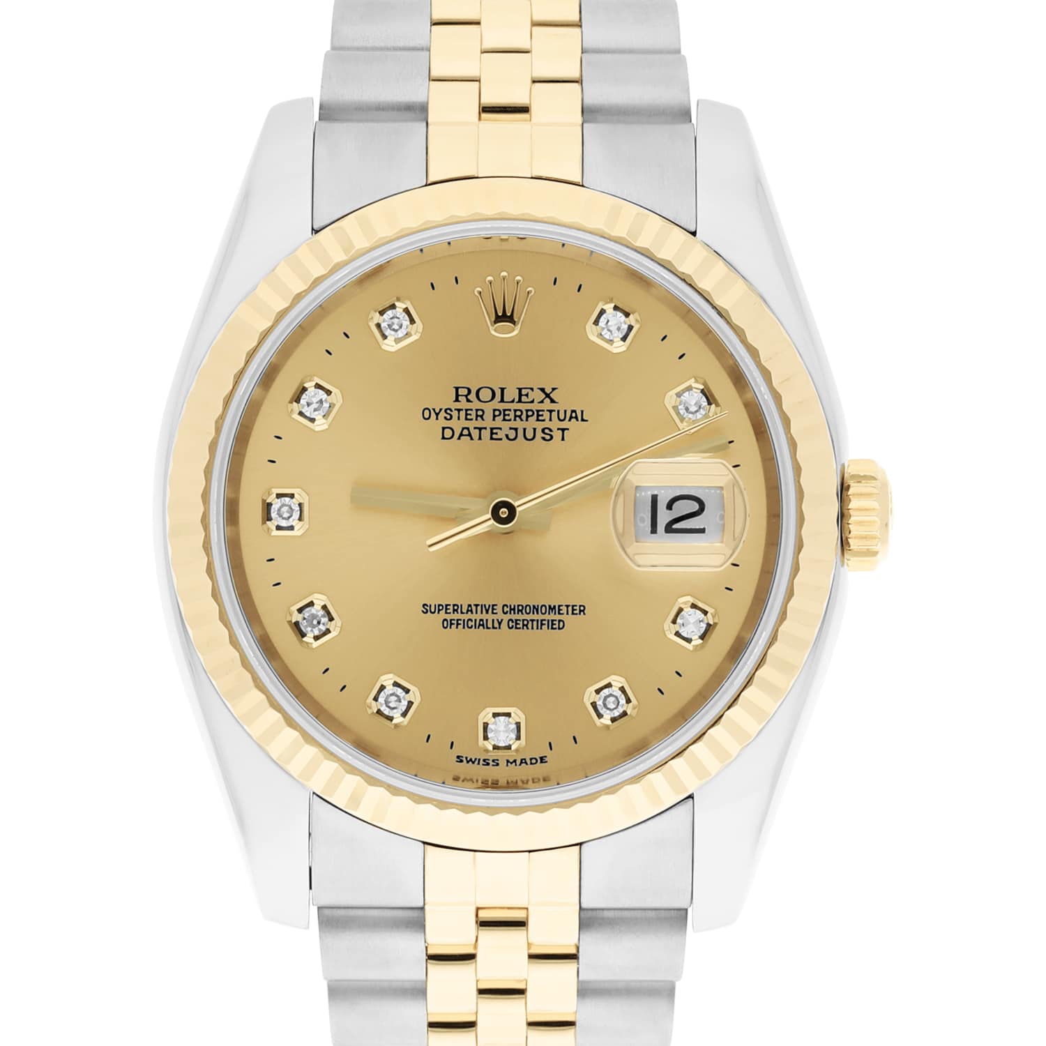 Rolex Datejust 36 Gold & Steel 116233 Watch Champagne Diamond Dial Jubilee Watch