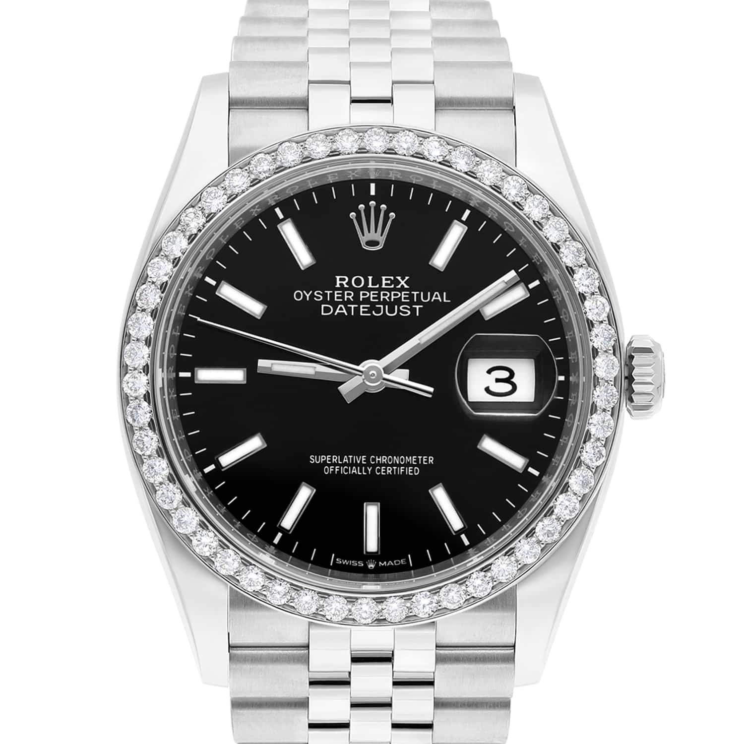 Unworn Rolex Datejust Black 36mm Stainless Steel Jubilee Watch 126234 Complete