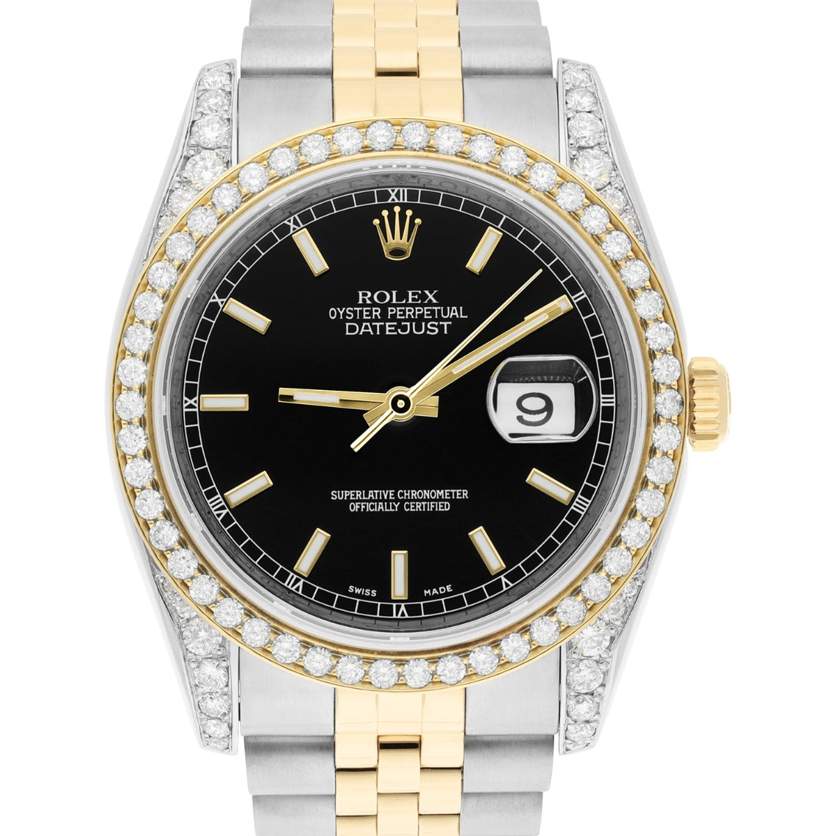 Rolex Datejust 36 Gold/Steel 116233 Black Index Dial Jubilee Band Diamond Watch