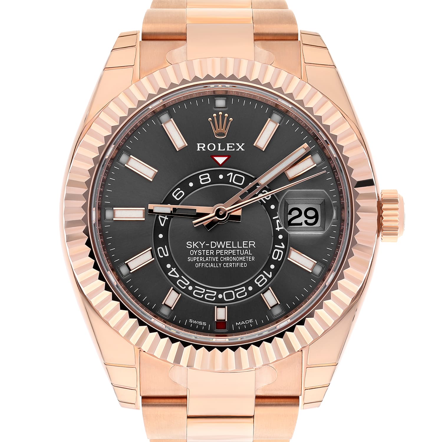 Rolex Sky-Dweller 42mm Everose Gold Rhodium Dial Oyster Bracelet 326935 Stickers