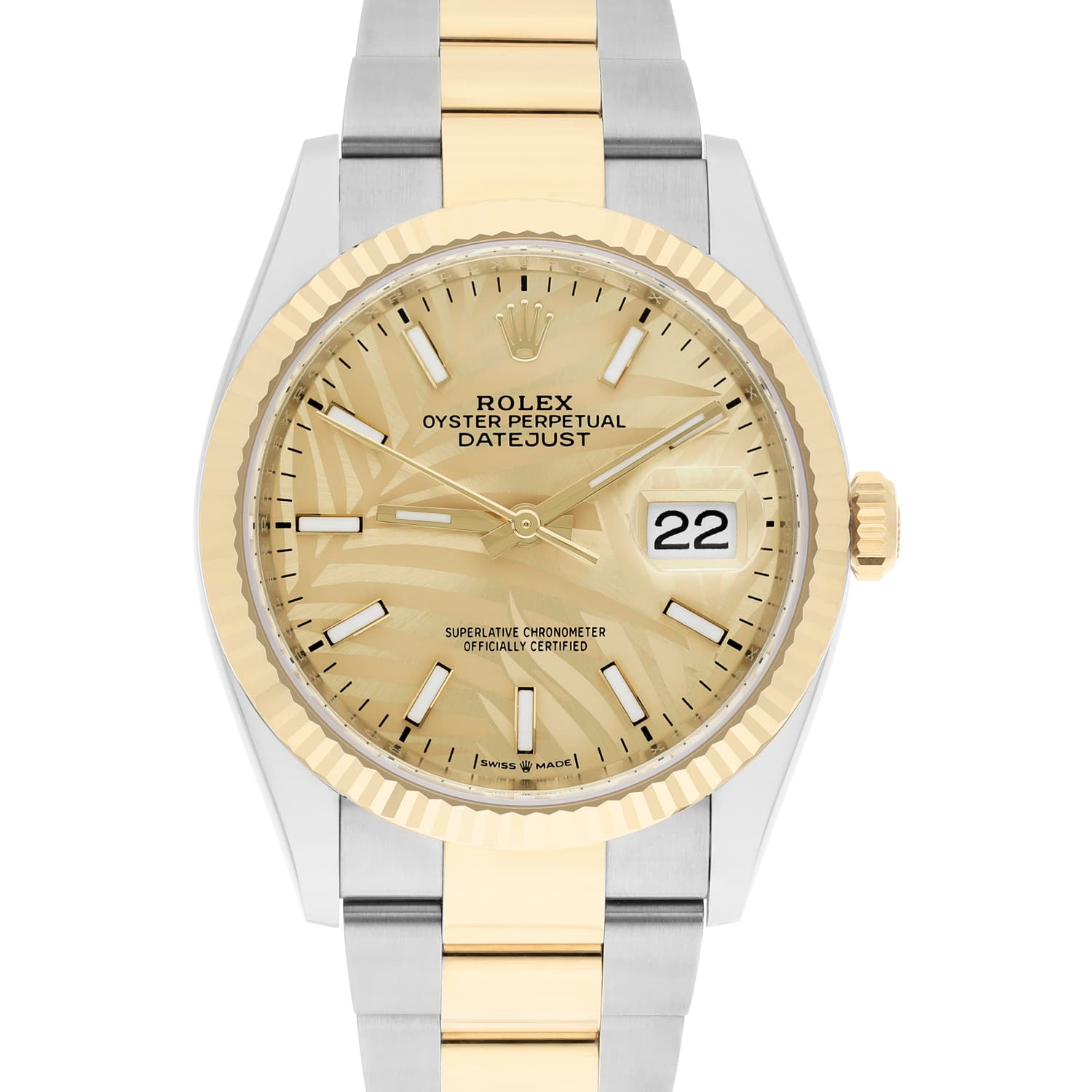 Rolex Datejust 36mm Champagne Palm Dial Oyster 126233, Unworn Watch Complete