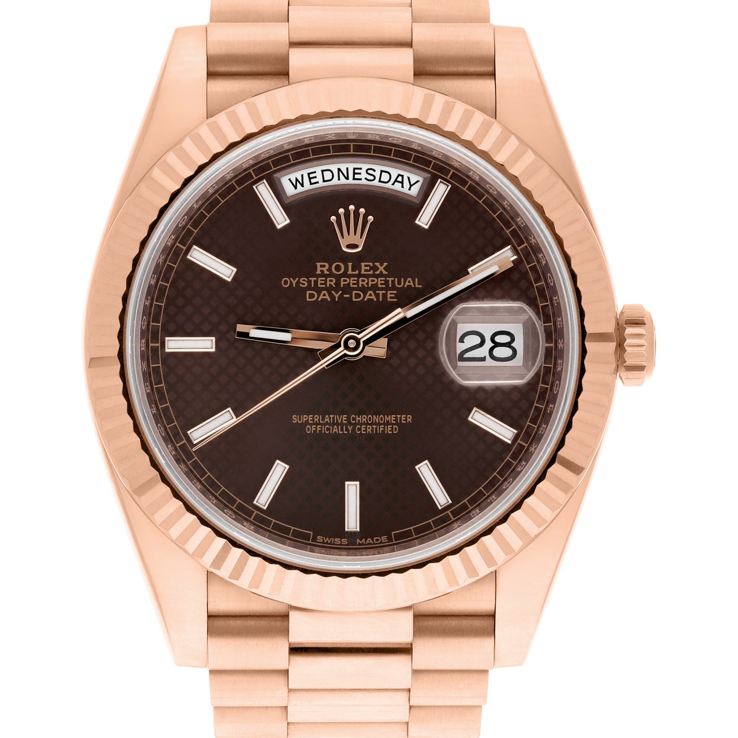 Rolex Day-Date 228235 40mm Chocolate Motif Rose Gold Dial Complete