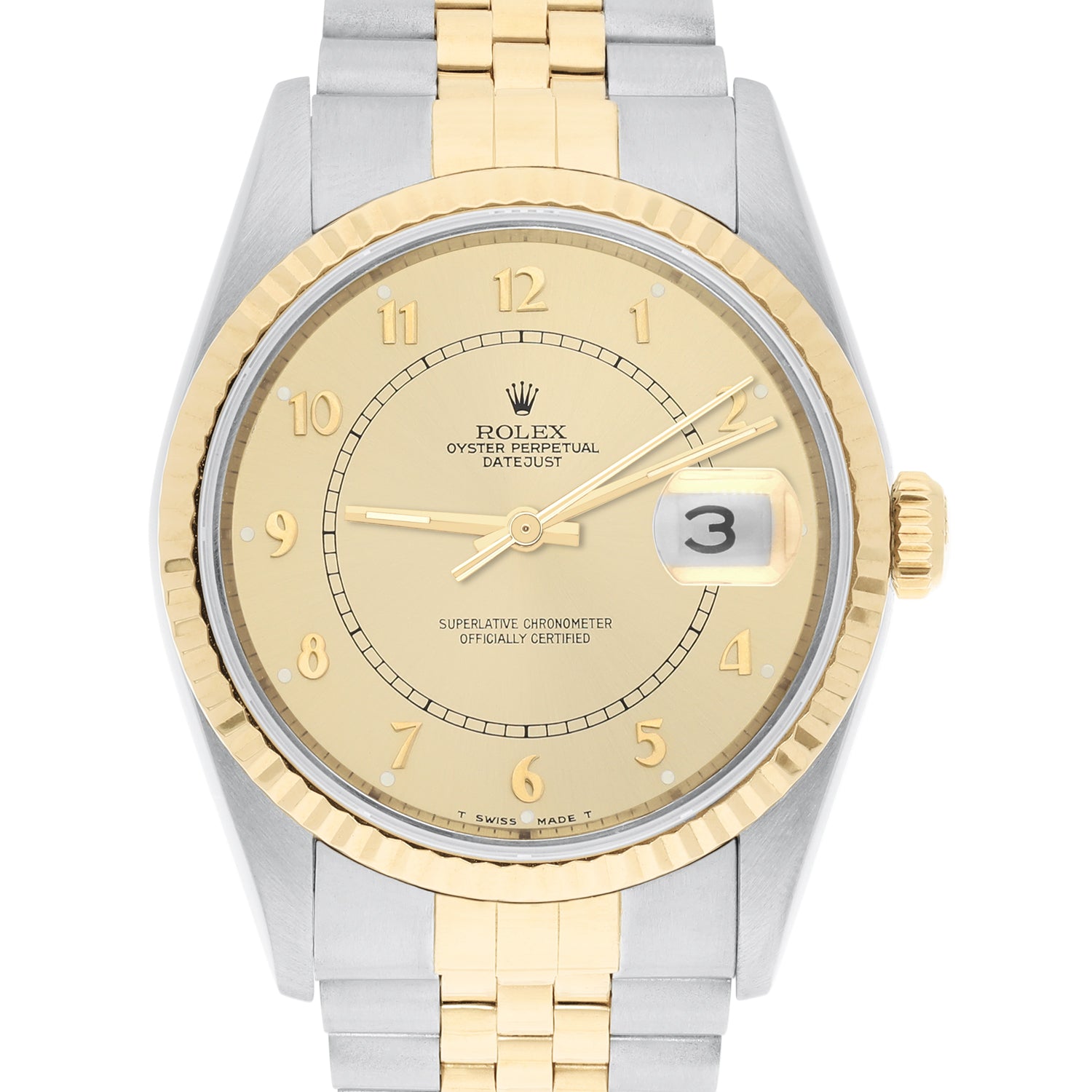 Rolex Datejust 36mm Two Tone Champagne Arabic Dial Jubilee 16233 Circa 1998