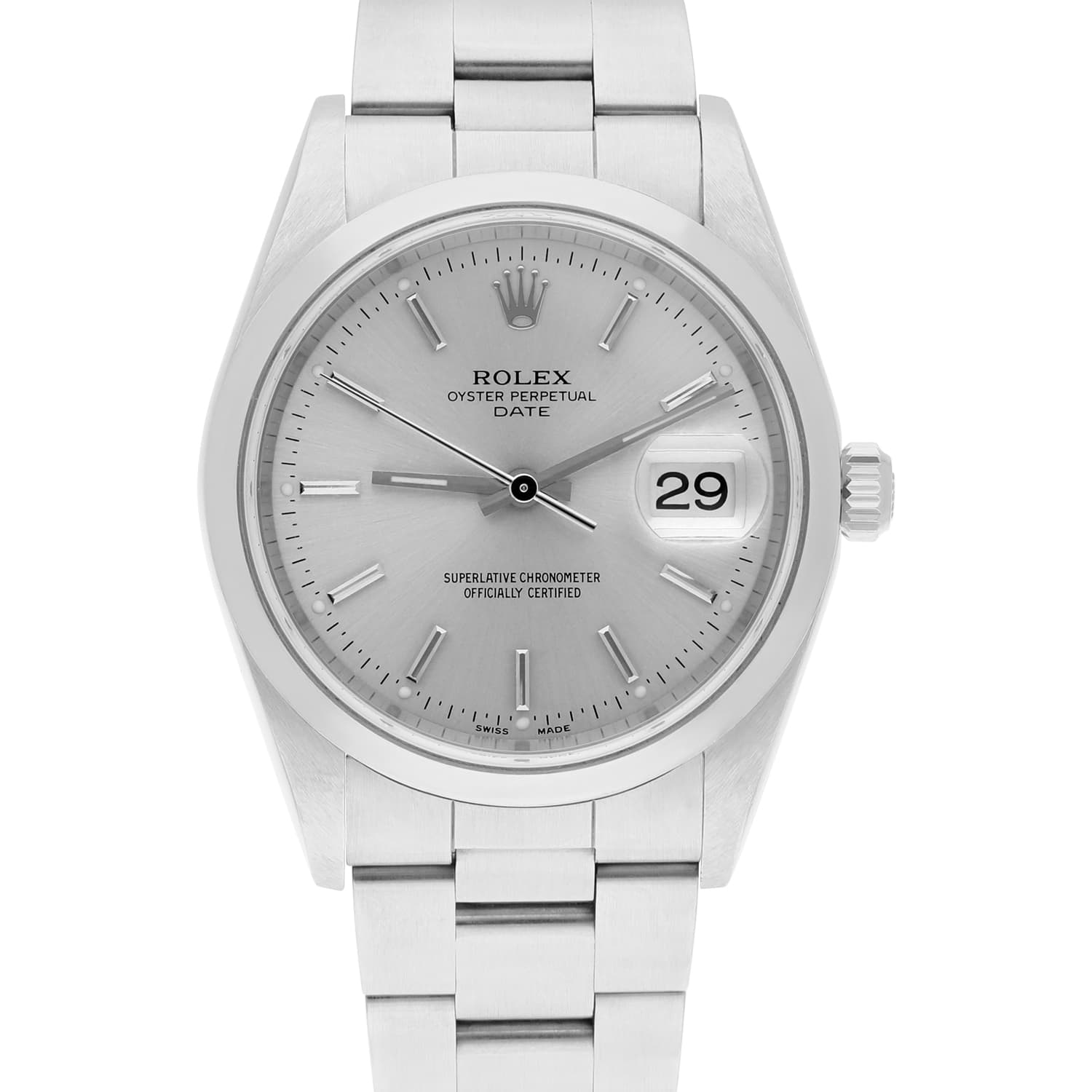 Rolex Date 34mm Stainless Steel Watch Oyster Band Silver Dial Circa 15200 - 2001