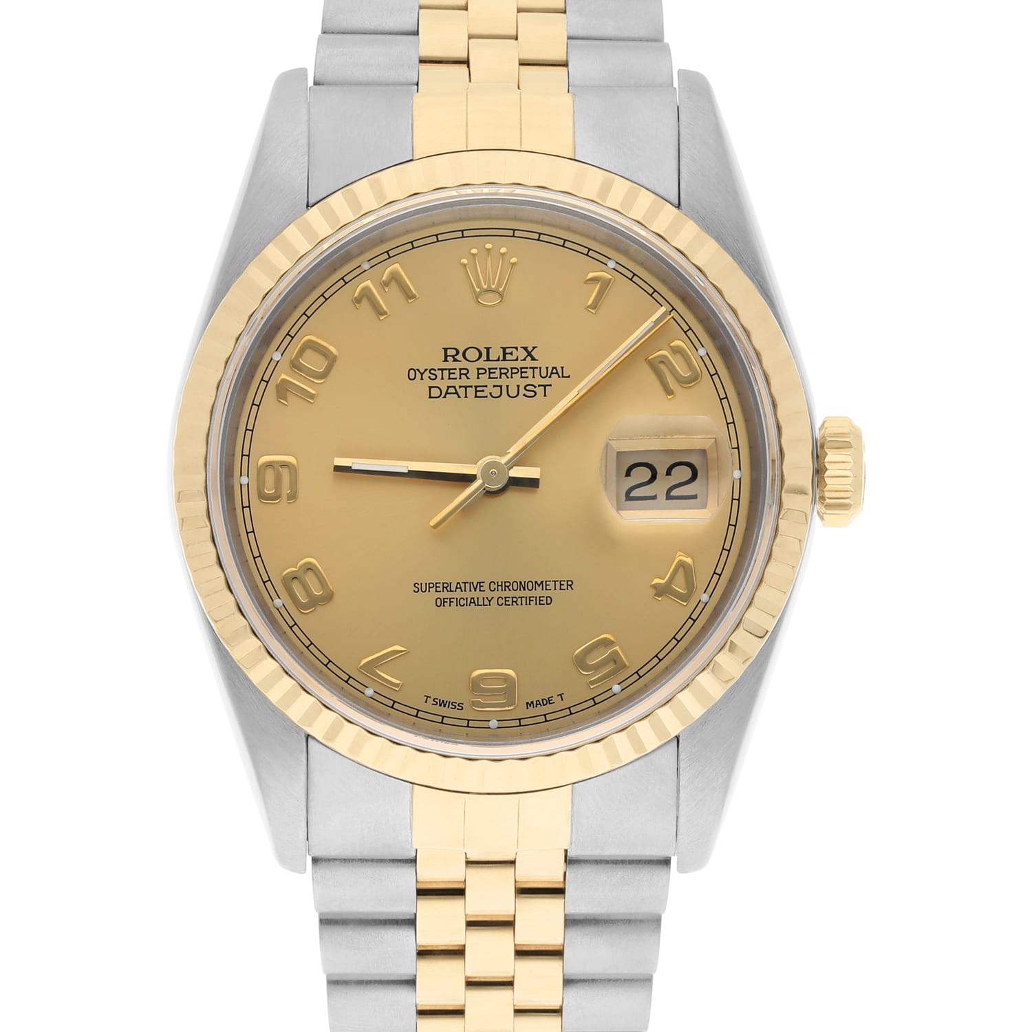 Rolex Datejust 36mm Two Tone Champagne Arabic Dial Jubilee 16233 Circa 1994