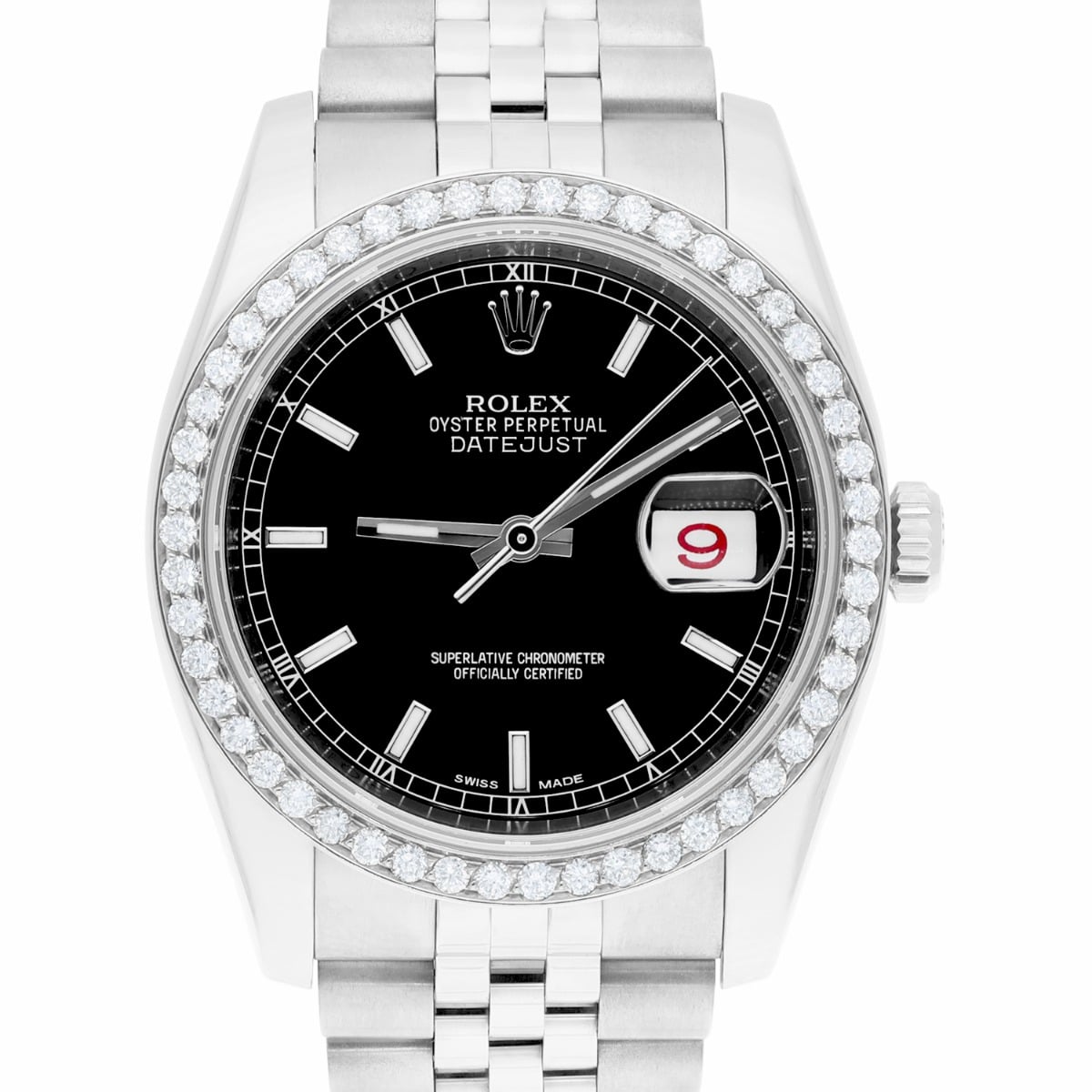 Rolex Datejust 36 New Style Watch Diamond Bezel Black Index Dial Jubilee Band Watch