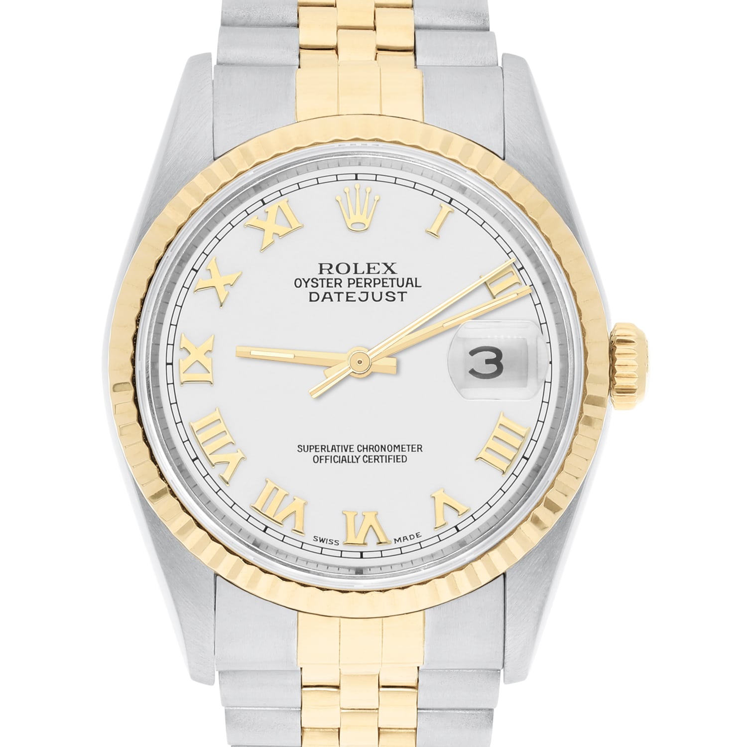 Rolex Datejust 36mm Two Tone White Roman Dial Jubilee 16233 Circa - 1997