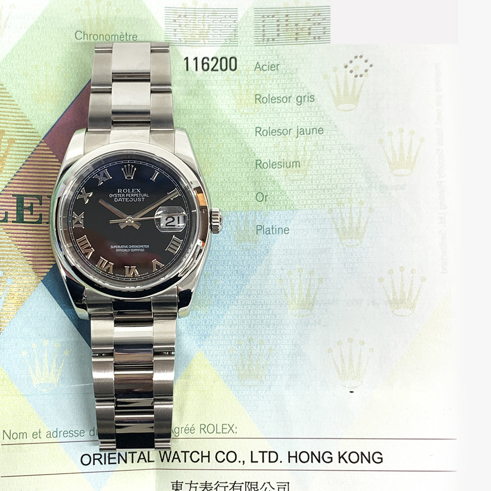 Rolex Datejust Perpetual 116200 36mm Stainless Steel with Black Dial Watch