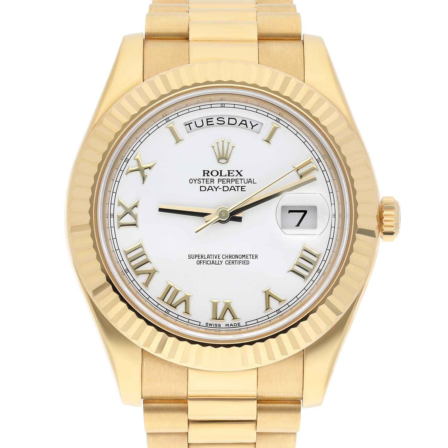 Rolex Day-Date II 218238 Yellow Gold Watch White Roman Dial Complete