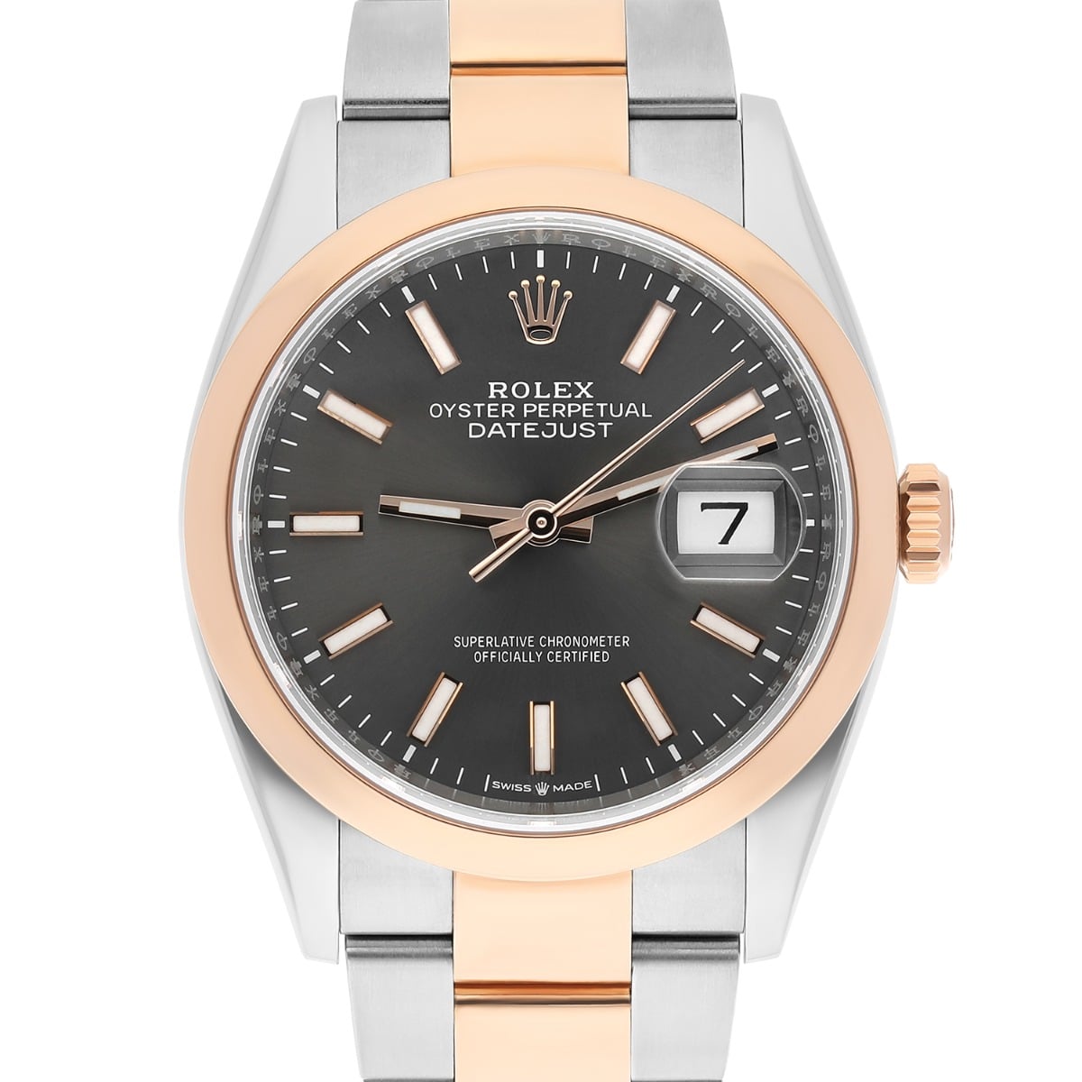 Rolex Datejust 36 Rose Gold/Steel Dark Rhodium Index Dial, Domed Bezel Oyster