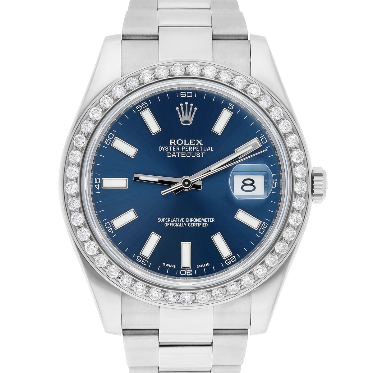 Rolex Datejust 41mm II Steel Blue Index Dial Diamond Bezel Watch Oyster 116334