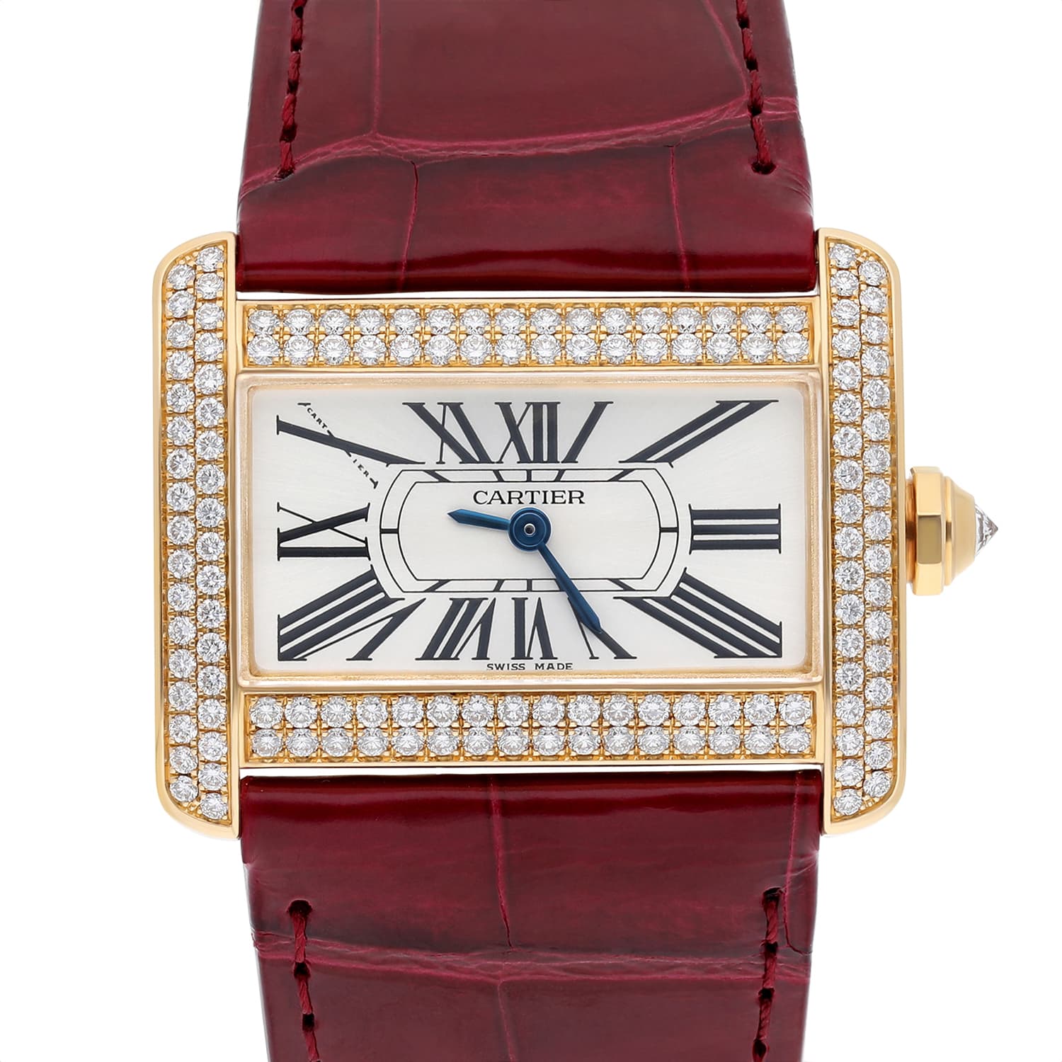 Cartier Tank Divan Mini Yellow Gold Diamond Ladies Watch WA301071 New Strap