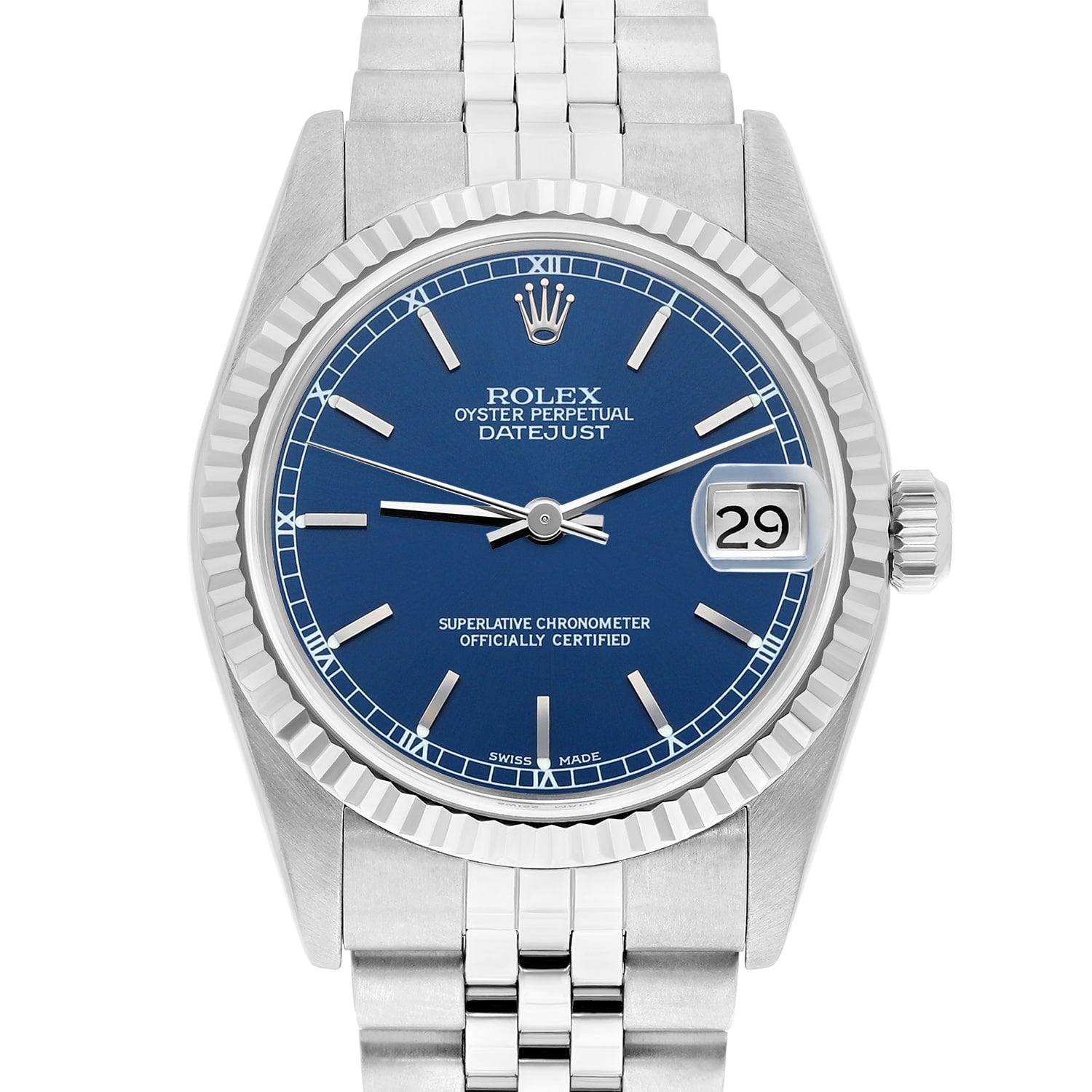 Rolex Datejust 31mm 68274 Blue Index Dial Stainless Steel Watch W/G Bezel Circa 1997