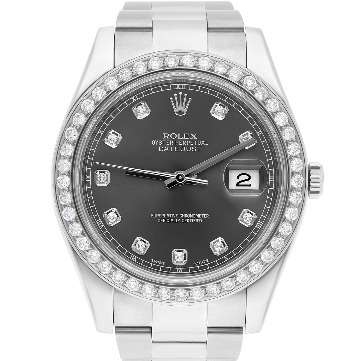 Rolex Datejust 41mm II Steel/18k WG Rhodium Diamond Dial Watch Oyster 116334